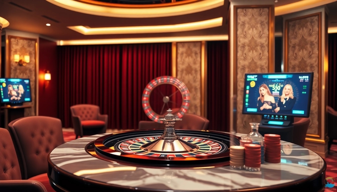Exciting gambling atmosphere at nhà cái jbo with roulette wheel and colorful chips.