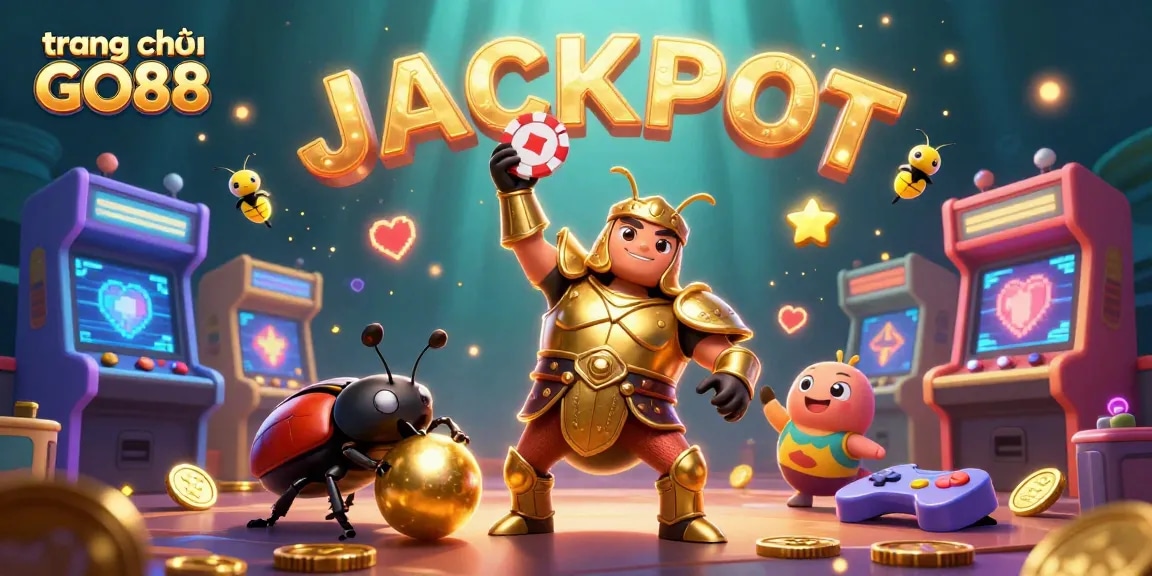 Experience fun at trang chủ GO88 with a victorious beetle kabob lifting a poker chip.
