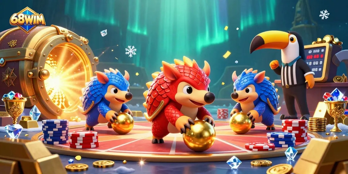 Engage in the excitement of 68WIM with vibrant pangolins rolling through poker chips.