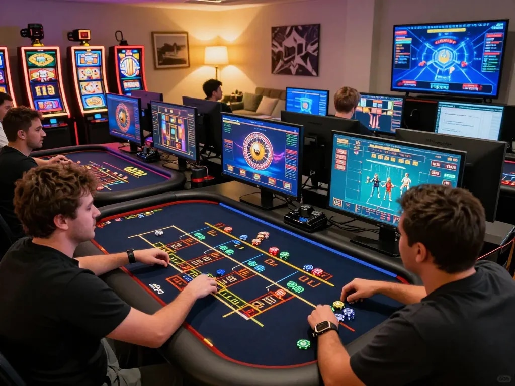 Players immersed in online games at luck8l casino, showcasing engaging gameplay and vibrant digital interface.