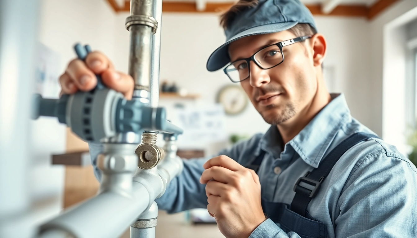 See whole house repiping services Tampa executed by a skilled plumber in a bright, professional setting.