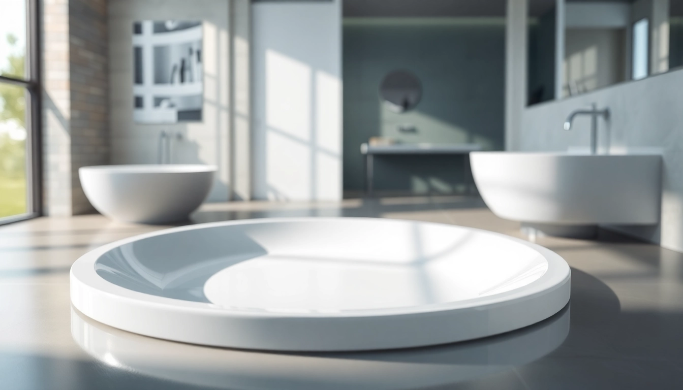 Showcasing elegant shower bases with modern designs in a bright bathroom setting.