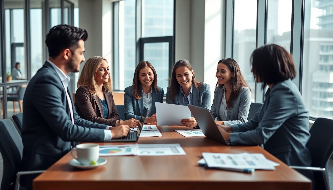 Company formation in the US process with diverse professionals collaborating in a modern office setting.