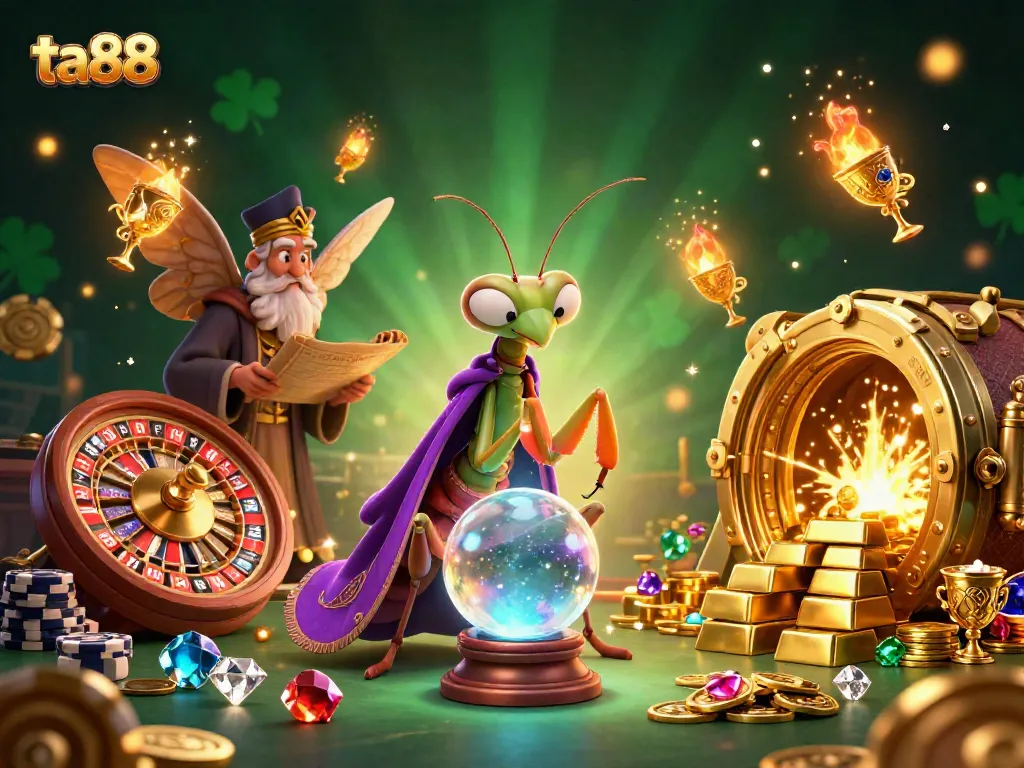 Engage with ta88's vibrant casino scene featuring fortune tellers and gaming elements.