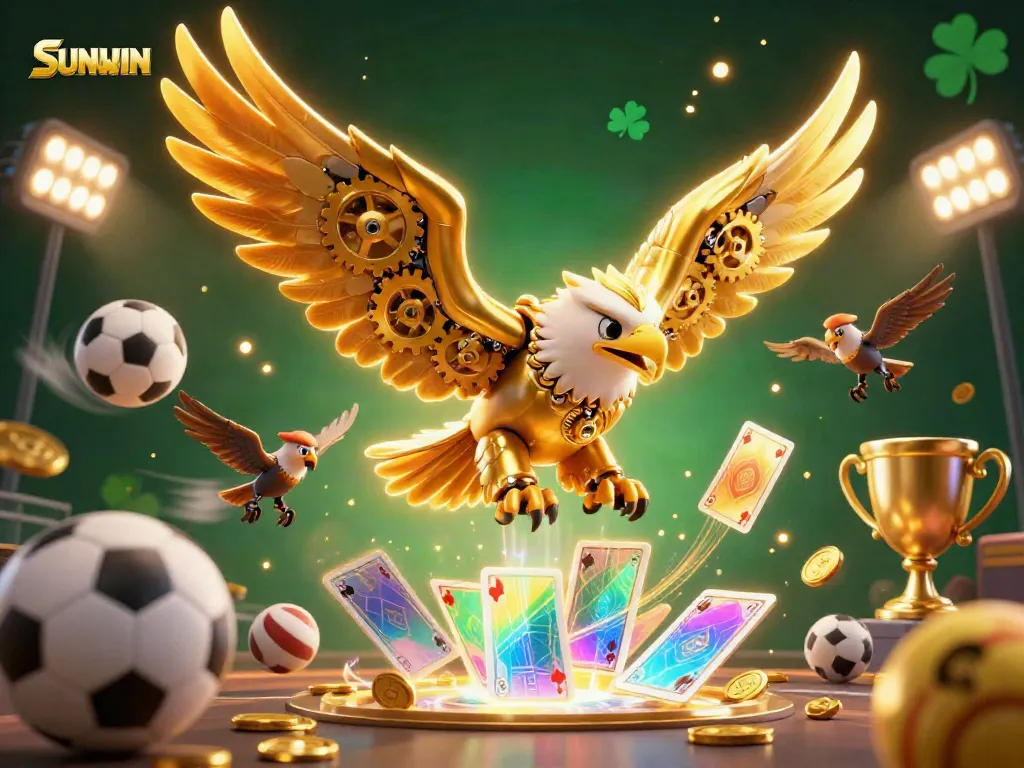 Experience the thrilling world of SUNWIN gaming with a dynamic 3D cartoon eagle and sports elements.