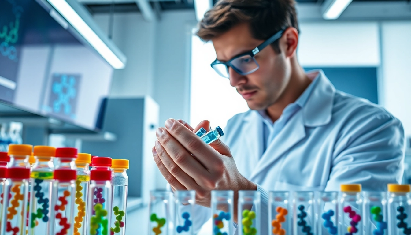 Scientist handling peptide samples in a lab, showcasing Peptides UK research.