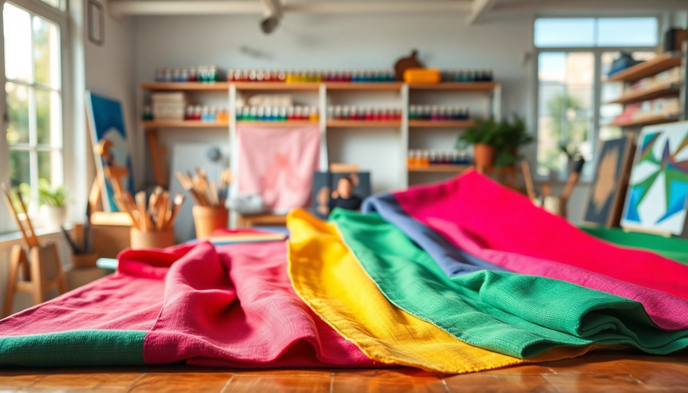 Ontdek canvas kopen met kleurrijke en textuurvolle stoffen in een creatieve omgeving.