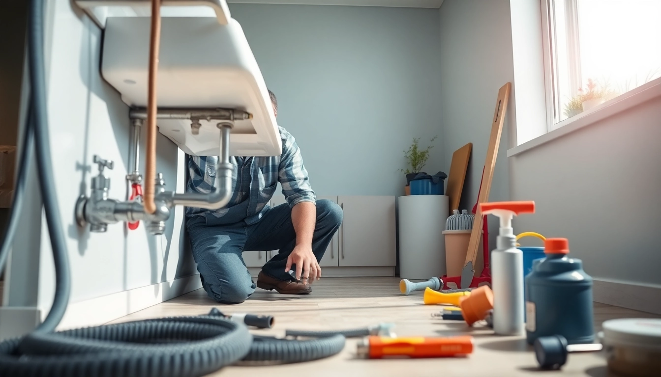 Plumber near me fixing a sink leak with professional tools in a bright home.