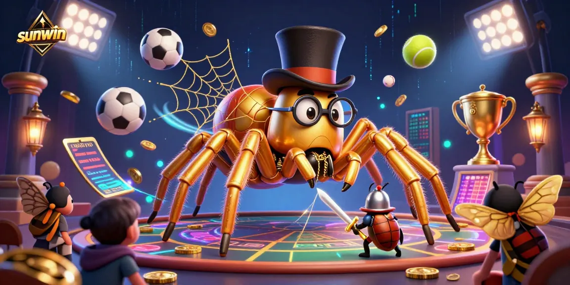 Engage with sunwin's thrilling games showcased in a vibrant 3D casino illustration.