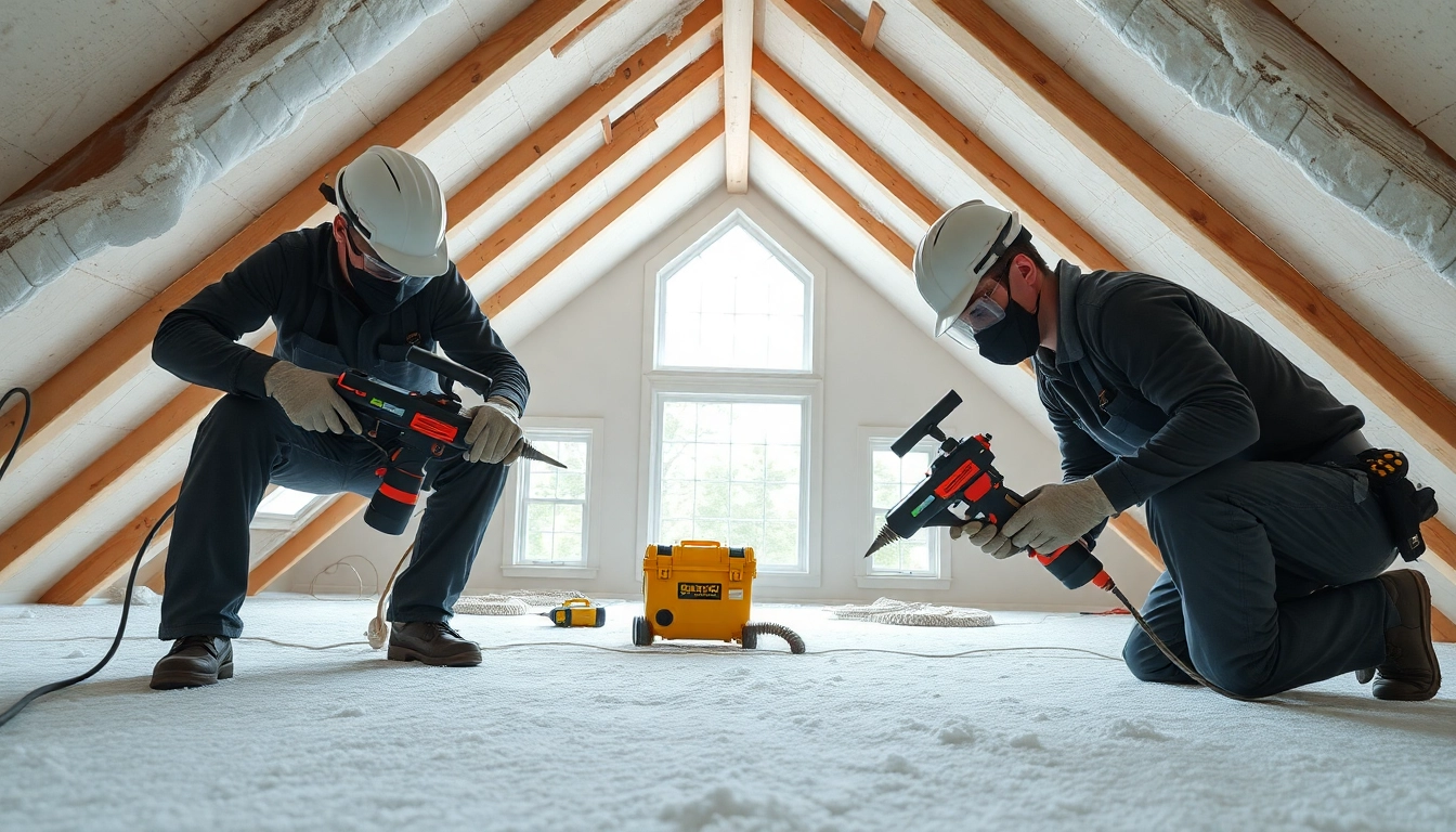 Action by spray foam removal specialists diligently working to clear out material in residential attic.