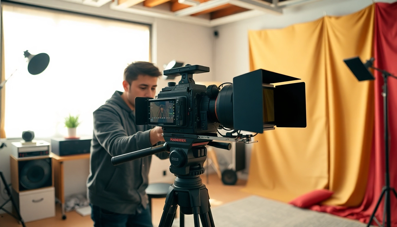 Vediography session with a professional videographer in a vibrant studio setup.