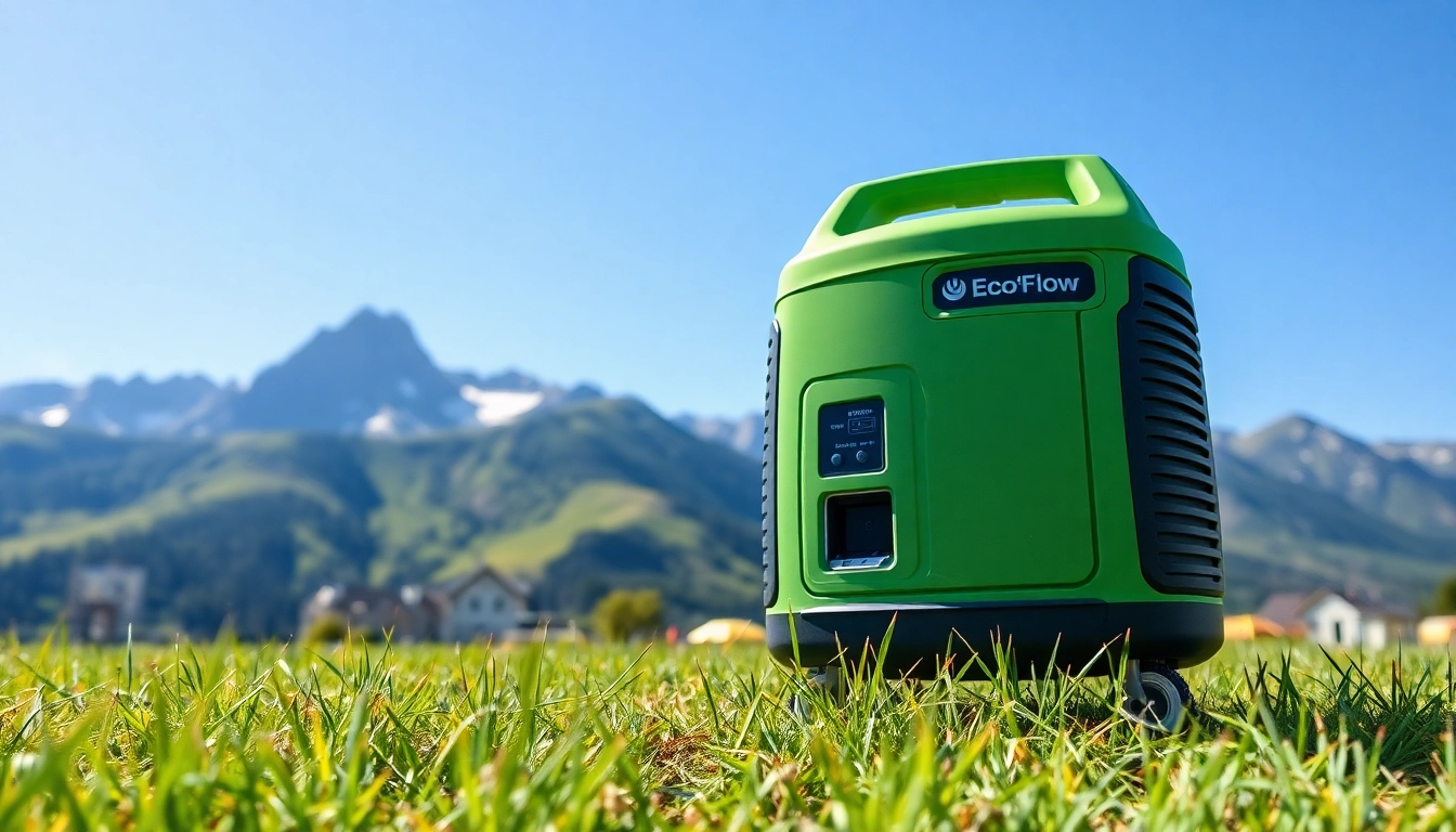 EcoFlow generator showcased in a beautiful outdoor landscape highlighting its portable design.