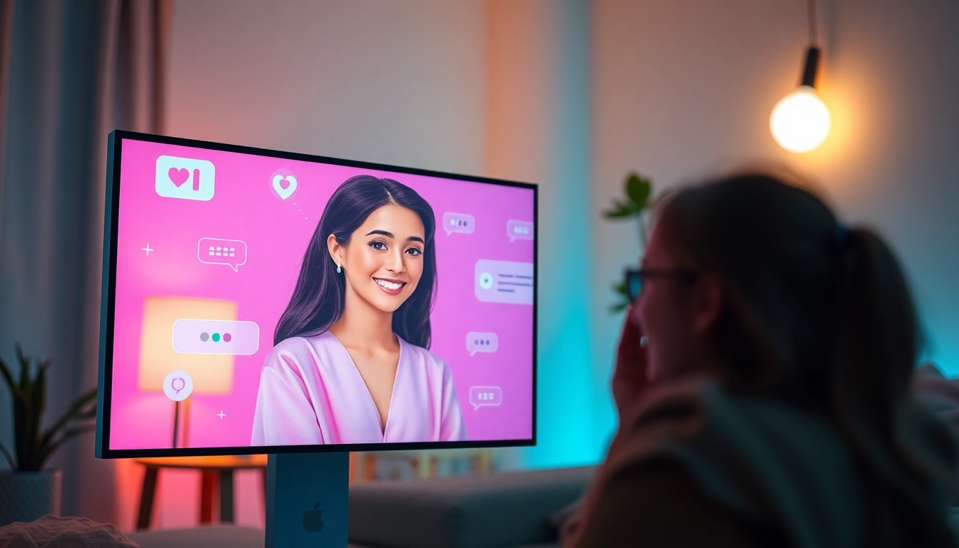 AI girlfriend interacting with a user in a cozy digital space, symbolizing companionship through technology.