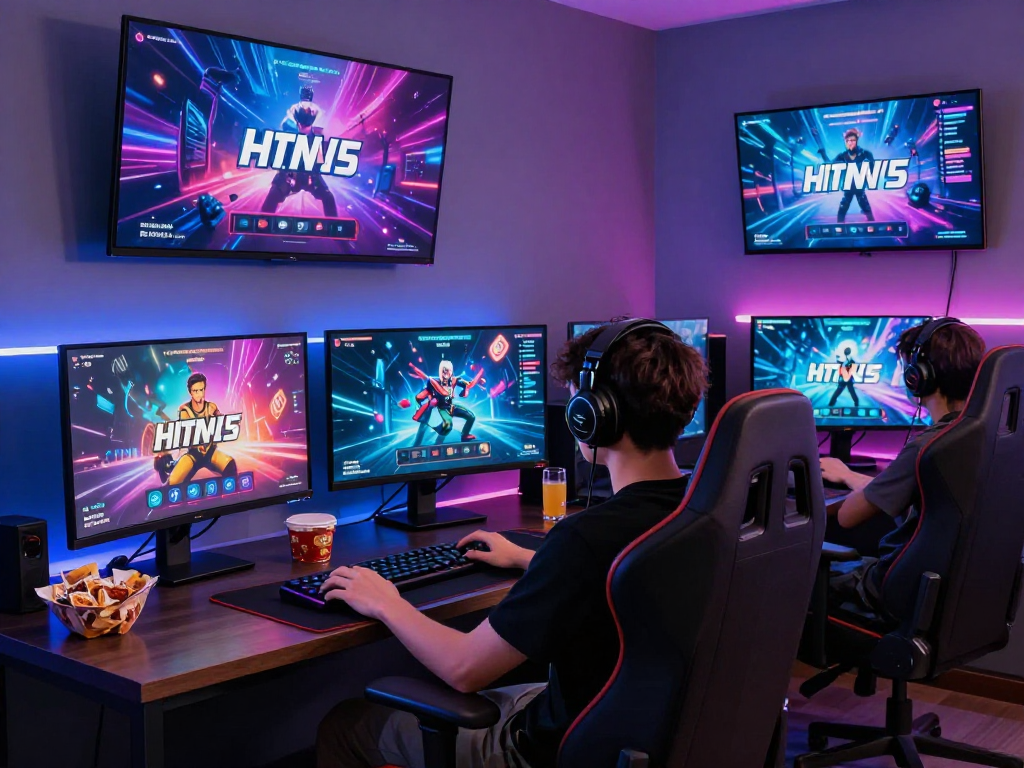Exciting HTML5 porn games gameplay in a modern gaming setup featuring vibrant screens and immersive atmosphere.
