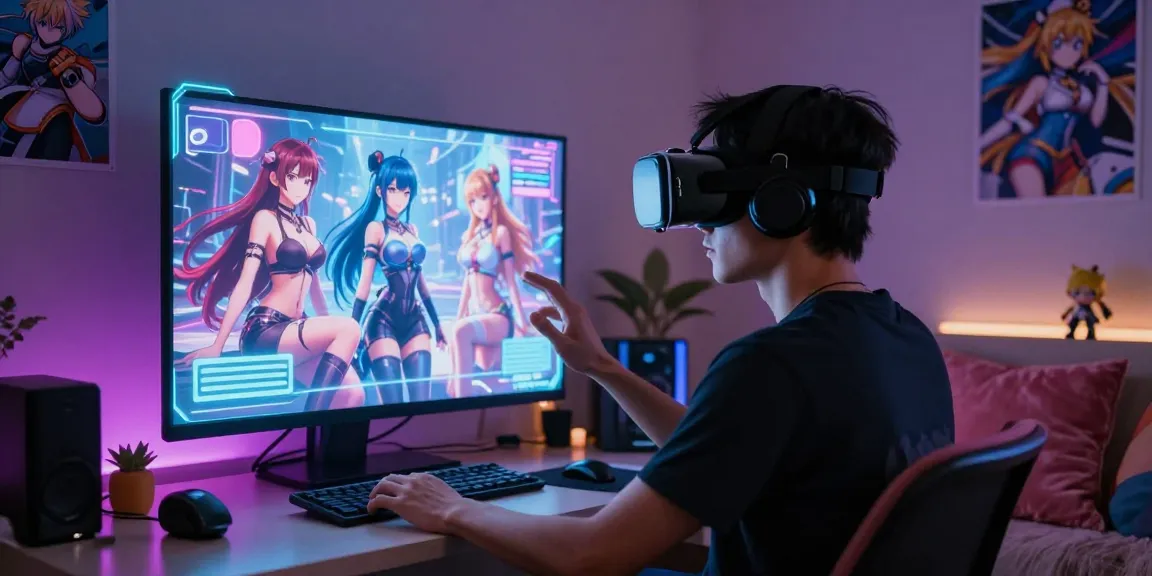 AI chat hentai interaction with vibrant characters in cozy VR setting