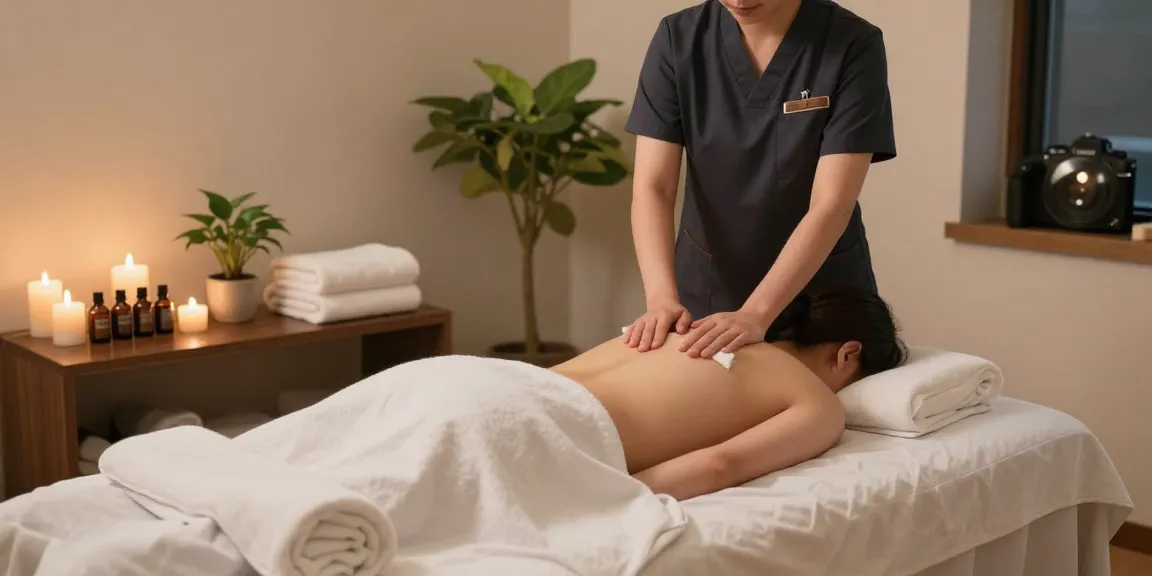 Comfortable setting showcasing 영종도출장마사지 with professional therapist offering relaxation services in a tranquil spa.