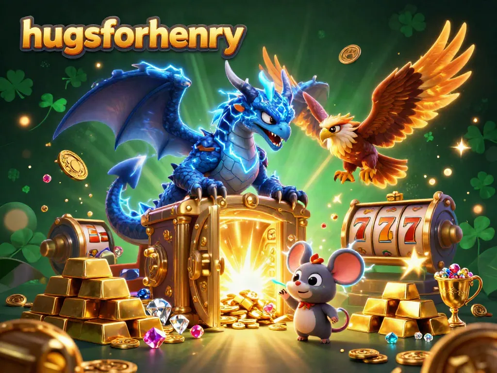 Win big with hugsforhenry at dynamic 3D thunder dragon-themed casino scene.