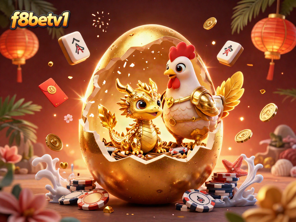 Engage with f8betv1's golden gaming adventures featuring a rare dragon atop poker chips.