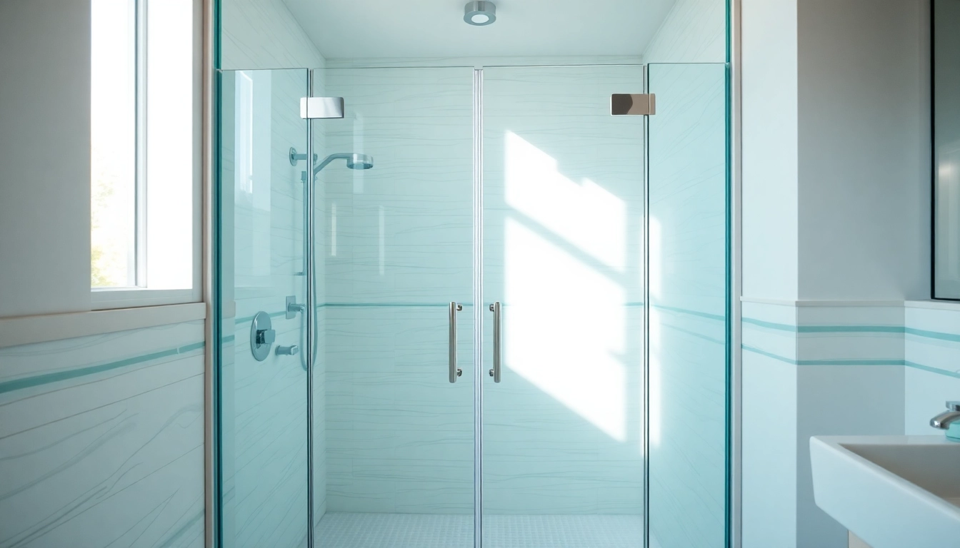 A beautiful shower screen door made of clear glass in a stylish bathroom environment with elegant tiles.