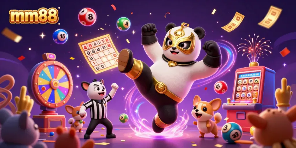 Experience mm88 excitement with lively characters and colorful casino elements in dazzling illustration.