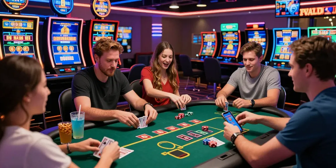 Players enjoying interactive games at a credit card casino with vibrant atmosphere and modern gaming screens.