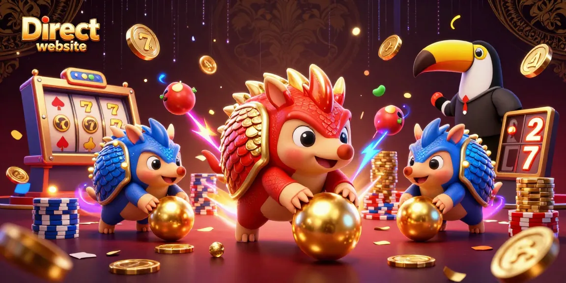 Engage in thrilling gameplay dynamics with the Direct website, featuring rival pangolins and vibrant casino elements.